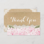 ピンクのアジサイのレースのモダンな素朴感謝していしています サンキューカード (正面/裏面)