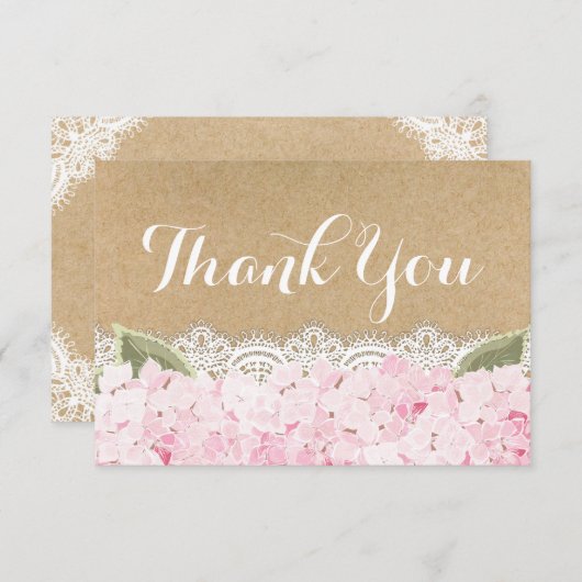 ピンクのアジサイのレースのモダンな素朴感謝していしています サンキューカード (正面/裏面)