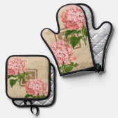 ピンクのアジサイの房 II 鍋つかみ&鍋敷きセット (正面/裏面)