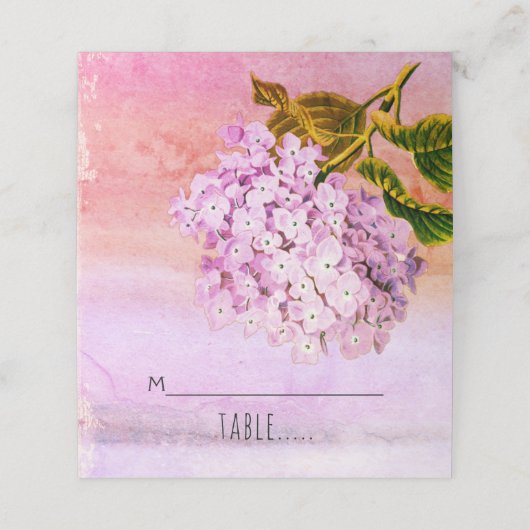 ピンクのアジサイの水結婚色の折り畳みエスコート プレイスカード (外部開封)