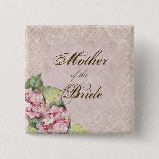 ピンクのアジサイの渦巻-ブライダルパーティボタン 缶バッジ (正面)