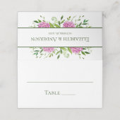 ピンクのアジサイの結婚式 プレイスカード (外部開封)