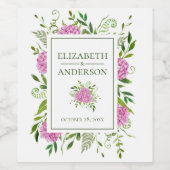 ピンクのアジサイの結婚式 ワインラベル (シングルラベル)