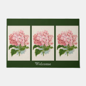 ピンクのアジサイの花の歓迎の一突きの色か単語 ドアマット (正面)