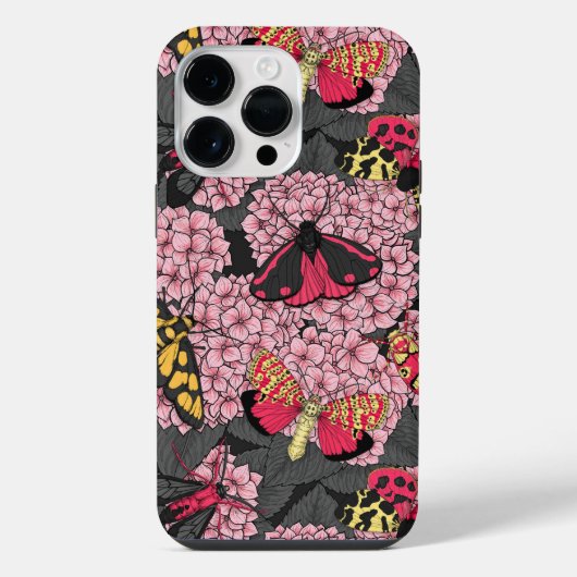 ピンクのアジサイの蛾 iPhoneケース (裏面)