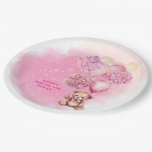 ピンクのアジサイの風船が待ち遠しい ペーパープレート (アングル)