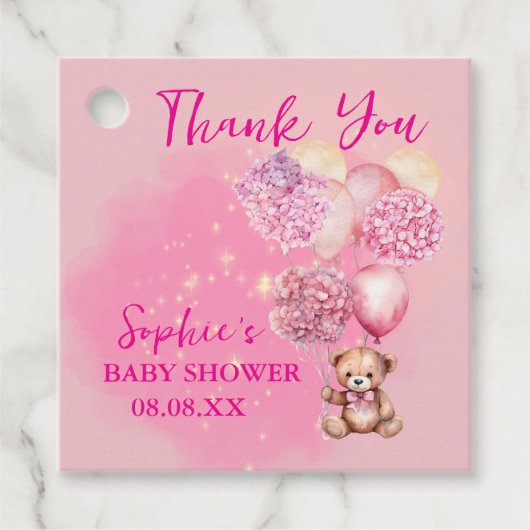 ピンクのアジサイ&バルーンを楽しく待つ フェイバータグ (正面)