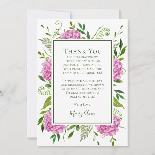ピンクのアジサイ 65歳の誕生日 サンキューカード (正面)