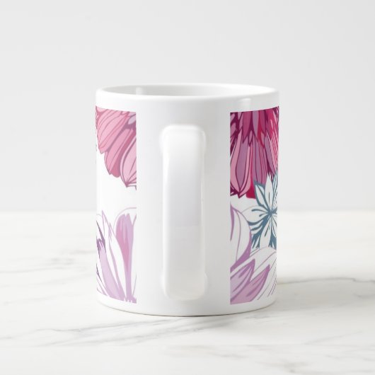 ピンクのアスターとダリアの模様 ジャンボコーヒーマグカップ (裏面)