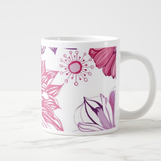 ピンクのアスターとダリアの模様 ジャンボコーヒーマグカップ (右)