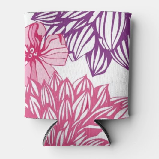 ピンクのアスターとダリアを使用したパターン 缶クーラー (正面)
