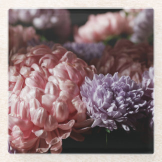 ピンクのアスターの花束: バロック照明 ガラスコースター