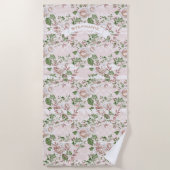 ピンクのアステカトレリスバラパターン名または引用文 ビーチタオル (正面)