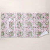 ピンクのアステカトレリスバラパターン名または引用文 ビーチタオル (正面)