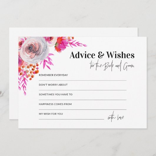 ピンクのアドバイスと新郎新婦カードのご希望 ノートカード (正面/裏面)