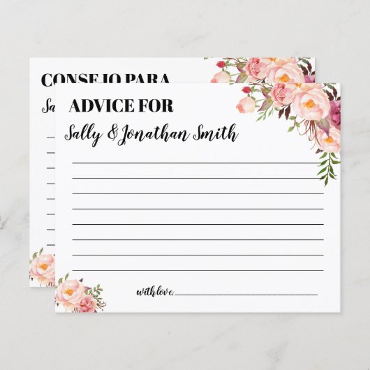 ピンクのアドバイスママとパパシャワーのバイリンガルカード (正面/裏面)