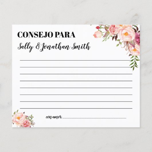 ピンクのアドバイスママとパパシャワーのバイリンガルカード (裏面)