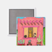 ピンクのアドビハウスで3匹の猫 マグネット (正面/裏面)