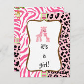 ピンクのアニマルプリントのベビーシャワーの招待 招待状 (正面/裏面)