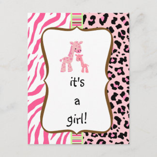 ピンクのアニマルプリントのベビーシャワーの招待 招待状