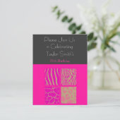 ピンクのアニマルプリント誕生日招待状 招待状 (スタンド正面)