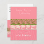 ピンクのアニマルプリント誕生日招待状 招待状 (正面/裏面)