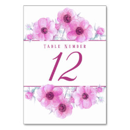 ピンクのアネモネの水の色のアートテーブル番号 テーブルナンバー