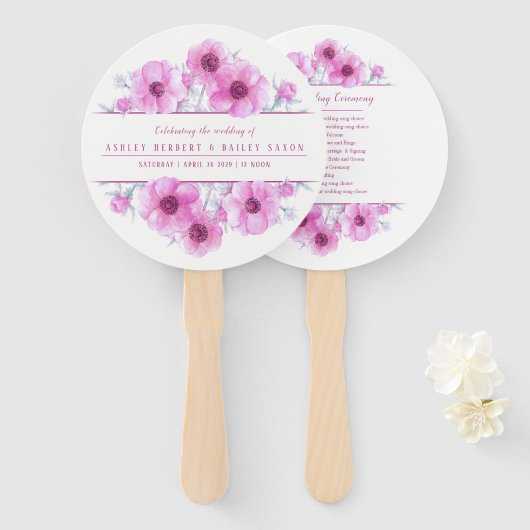 ピンクのアネモネの花結婚芸術祭のファン ハンドファン (正面&裏面)