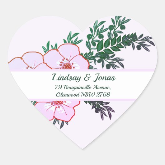 ピンクのアネモネグリーナリー差出人住所シール ハートシール (正面)