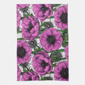 ピンクのアネモネ園 キッチンタオル (縦)
