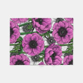 ピンクのアネモネ園 フリースブランケット (正面(横))