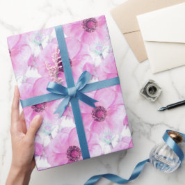 ピンクのアネモネ植物色のアートラップ ラッピングペーパー