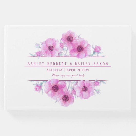 ピンクのアネモネ結婚の水彩絵本 ゲストブック (正面)