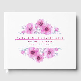 ピンクのアネモネ結婚の水彩絵本 ゲストブック