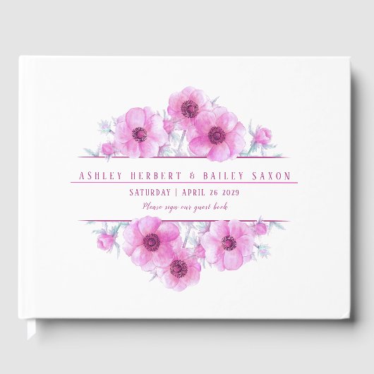 ピンクのアネモネ結婚の水彩絵本 ゲストブック (正面)