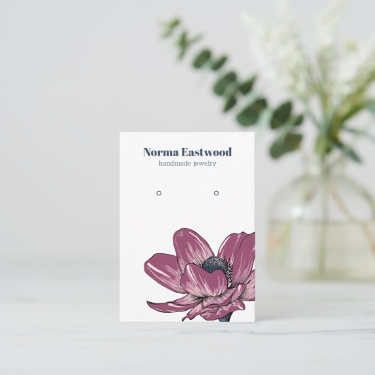 ピンクのアネモネ花花イヤリングディスプレイカード 名刺 (スタンド正面)