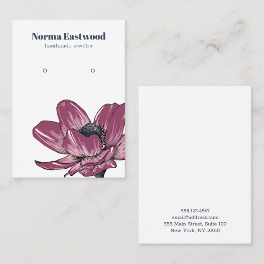 ピンクのアネモネ花花イヤリングディスプレイカード 名刺 (正面/裏面)