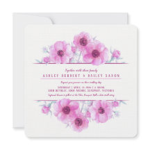 ピンクのアネモンフローラ水彩結婚式の招待