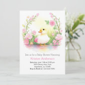 ピンクのアヒルかわいい水の色の女の子ベビーシャワー 招待状 (スタンド正面)