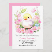 ピンクのアヒルかわいい至福の女の子ベビーシャワー 招待状 (正面/裏面)