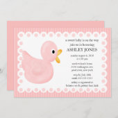 ピンクのアヒルのベビーシャワーの招待状 招待状 (正面/裏面)