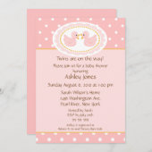 ピンクのアヒルの双生児のベビーシャワー 招待状 (正面/裏面)