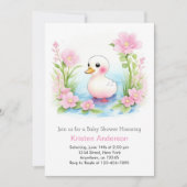 ピンクのアヒルの女の子の赤ちゃんシャワー 招待状 (正面)