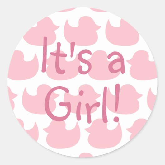 ピンクのアヒルの模様 It's A Girl ラウンドシール (正面)