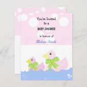 ピンクのアヒルの赤ちゃんシャワー 招待状 (正面/裏面)