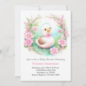 ピンクのアヒル魅惑の水の色の女の子ベビーシャワー 招待状 (正面)