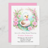 ピンクのアヒル魅惑の水の色の女の子ベビーシャワー 招待状 (正面/裏面)