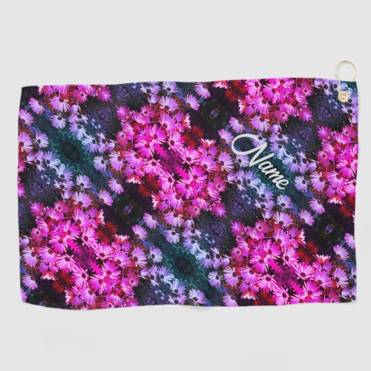 ピンクのアフリカデイジーの花の抽象芸術 ゴルフタオル (横)