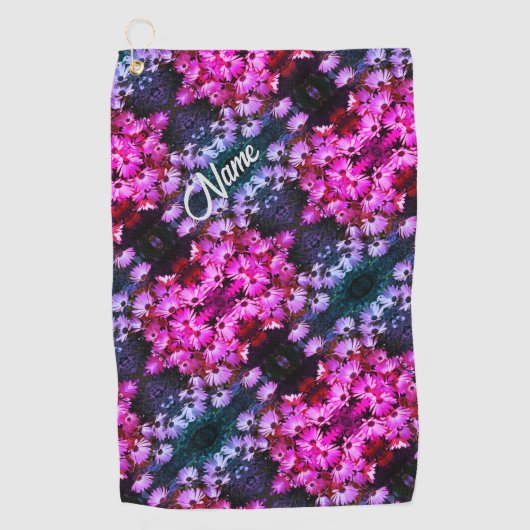 ピンクのアフリカデイジーの花の抽象芸術 ゴルフタオル (正面)