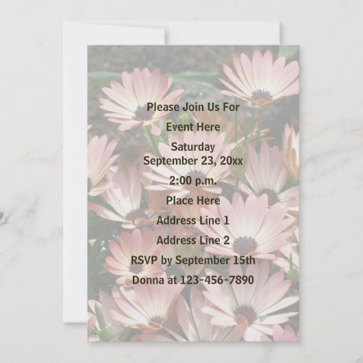 ピンクのアフリカデイジーの花パーティー 招待状 (正面)